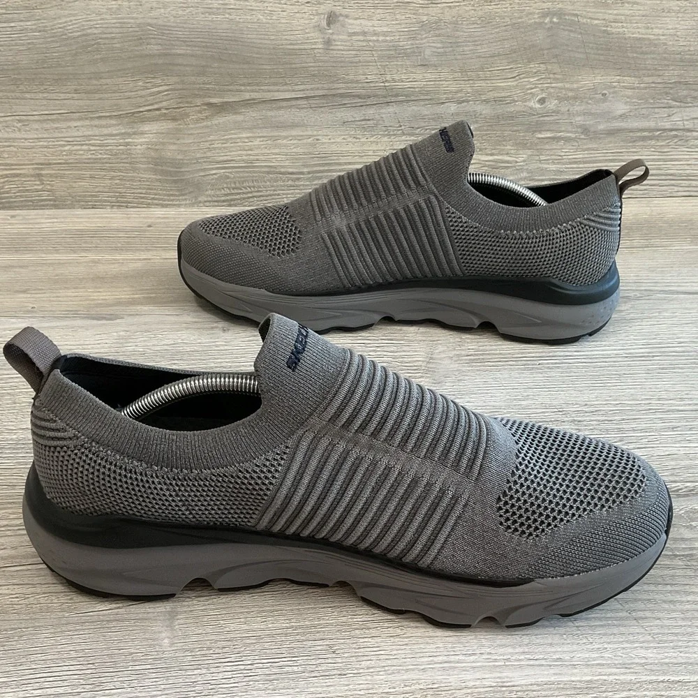 Skechers Mens Size 13 Grey Mesh Relaxed Fit Goga Mat Arch Walking Slip On Shoes